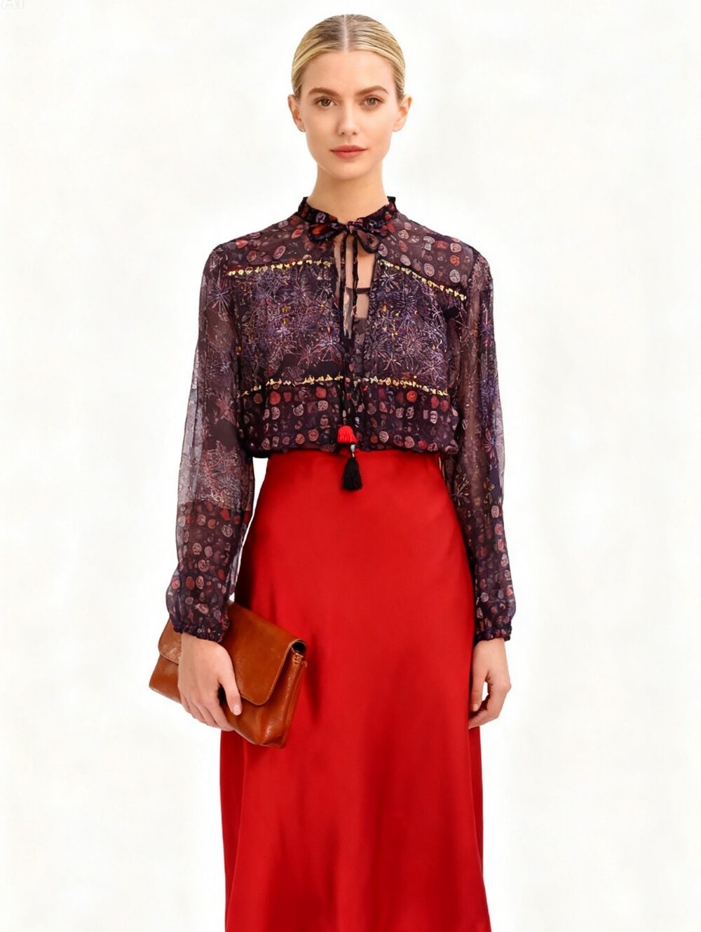 Anthropologie Blank London Long-Sleeve Beaded Blouse Size S